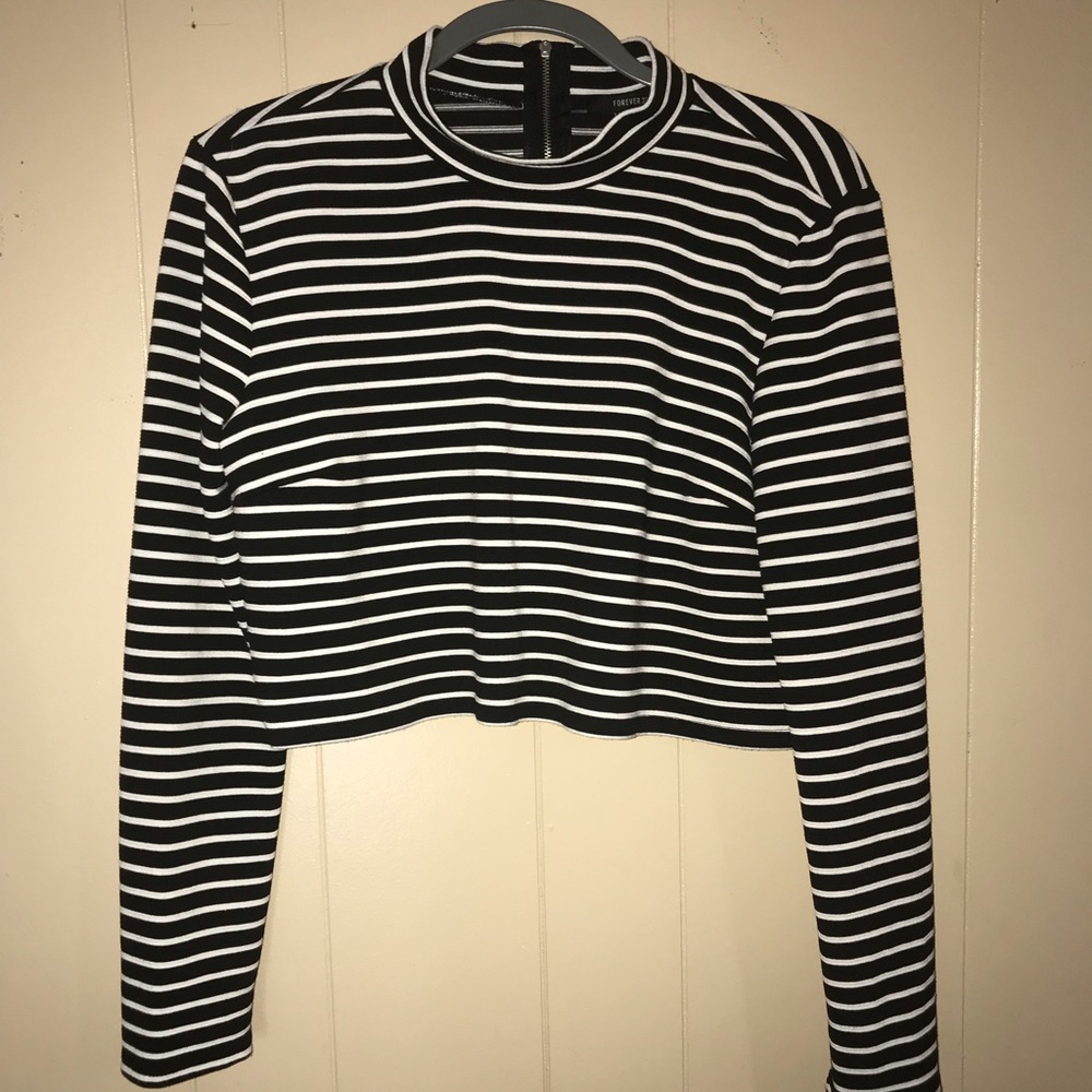 Striped Black & White Crop Top